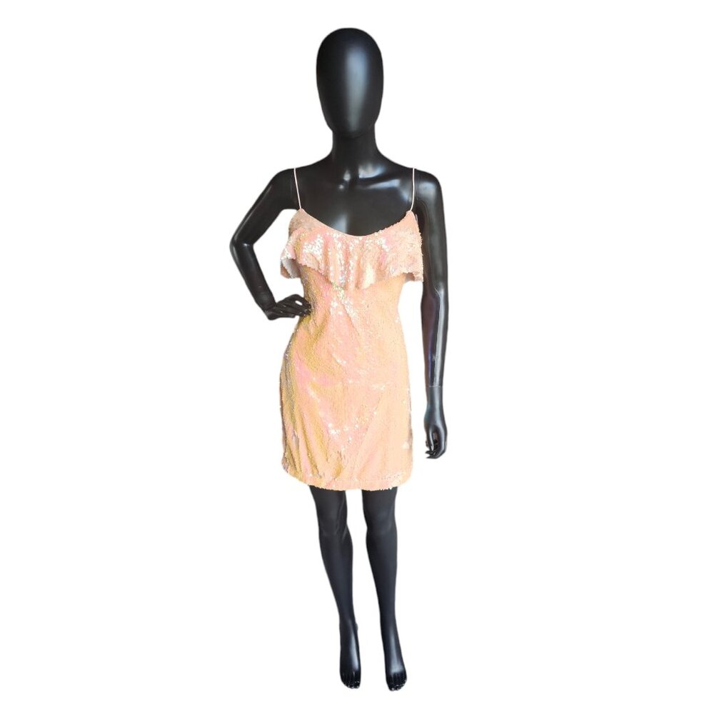 Peach Sequin Spaghetti Strap Miniskirt Party Dress - Lulus NWT